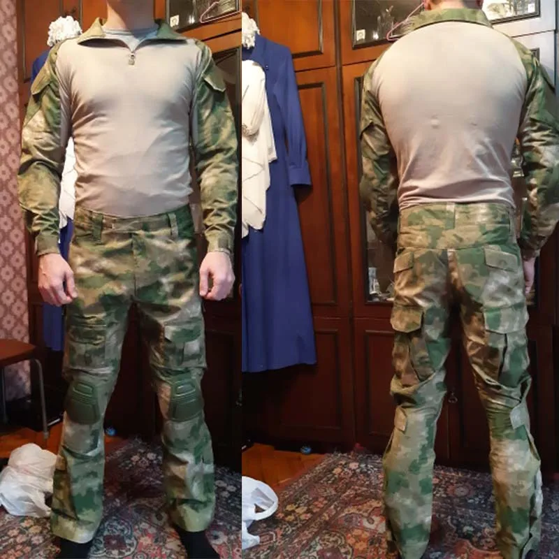 Pantalon tactique pour hommes, uniforme Airsoft Paintball camouflage chemises de Combat, chemise à manches longues d'assaut rapide, pantalon + coussinets résistants à l'usure