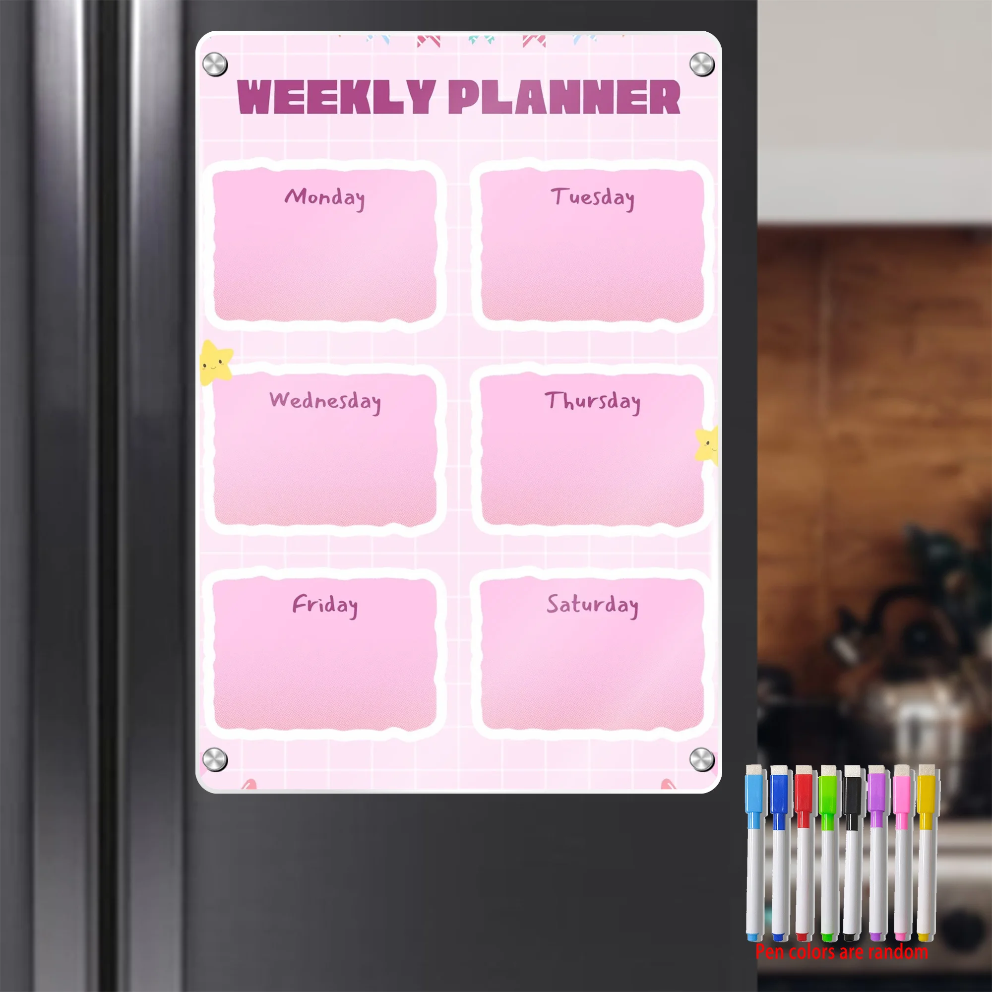Refrigerator Magnet Planner - 16x12 Inch Dry Erase Weekly Calendar for Home Life and Chore Management - Includes Colored Markers