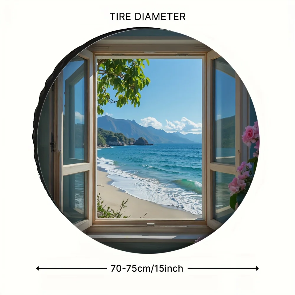 1pc 2D Flat Printing Universal Tire Cover Sea Pink Flowers (4) Polyester Without Electricity Car Decor Perfect For Construction