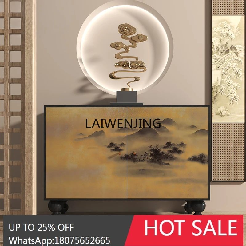 

MJY medieval mountain map solid wood entrance living room against the wall storage storage free installation cabinet