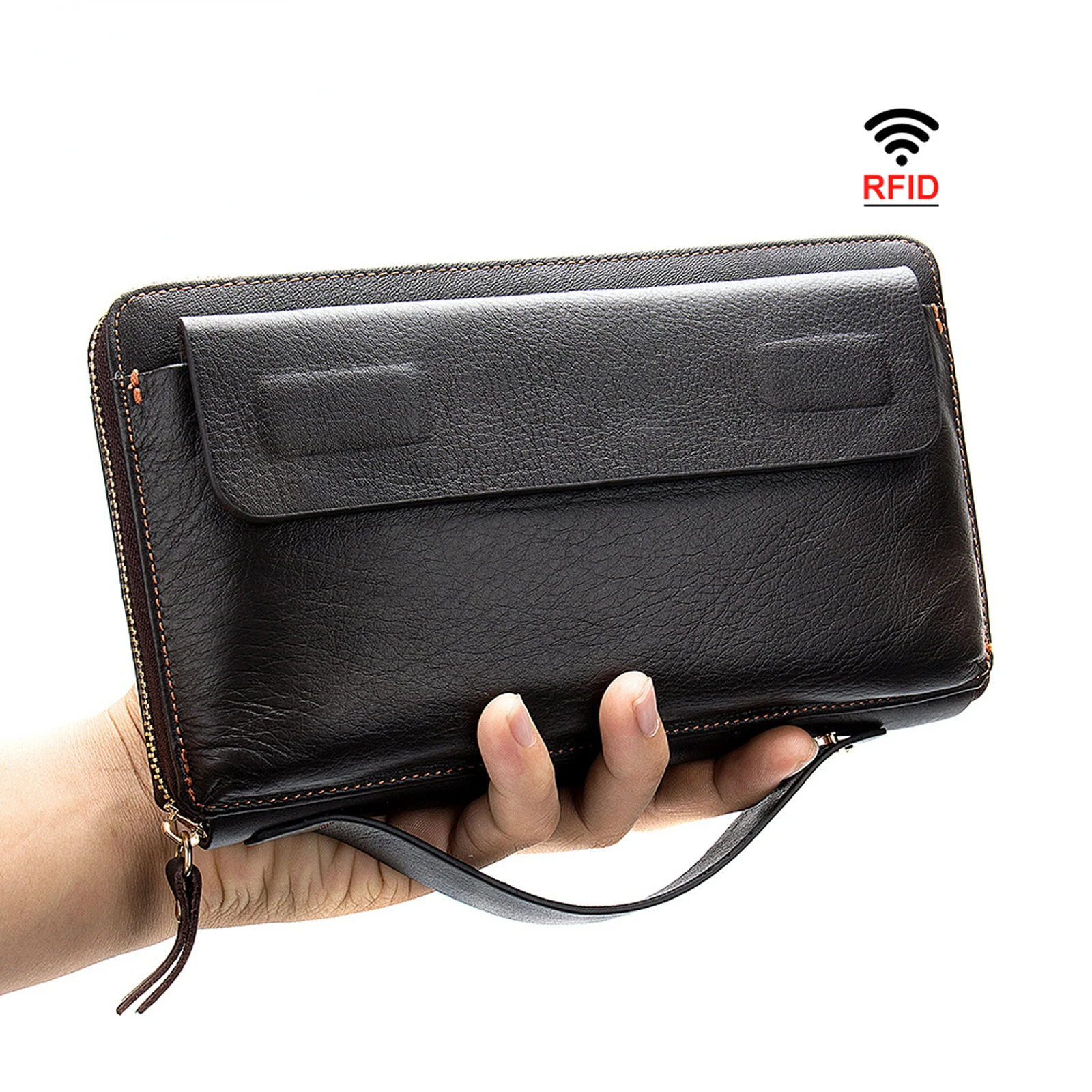 Genuine Leather Clutch Bag Men Luxury Handbag Designer Zipper Clutch Wallets Casual Male Long Purse Phone Pocket Large Capacity