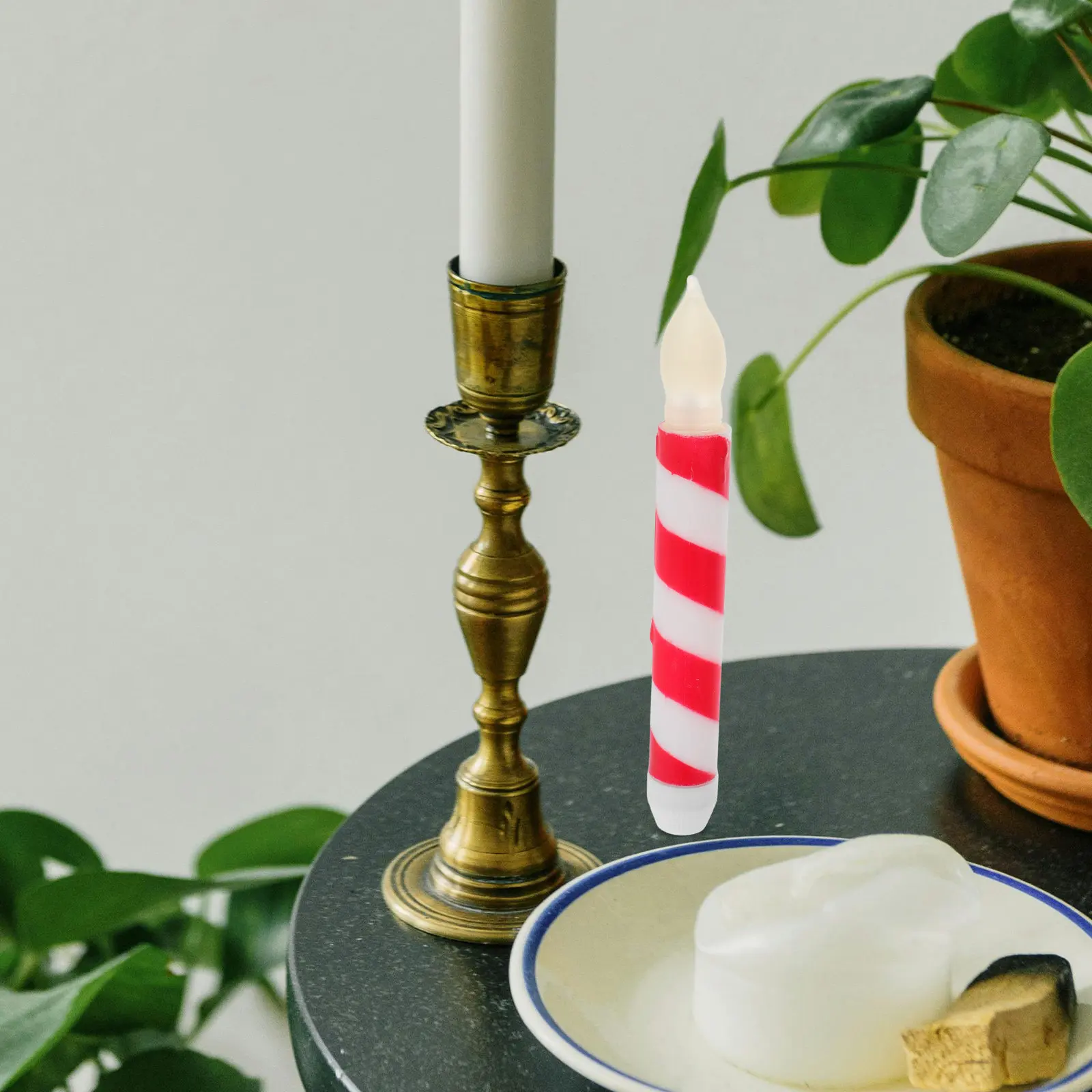 6Pcs Flameless Taper Candles Battery Operated Stripe Design Warm White Light Safe Romantic Home Party Decoration LED Fake view 3
