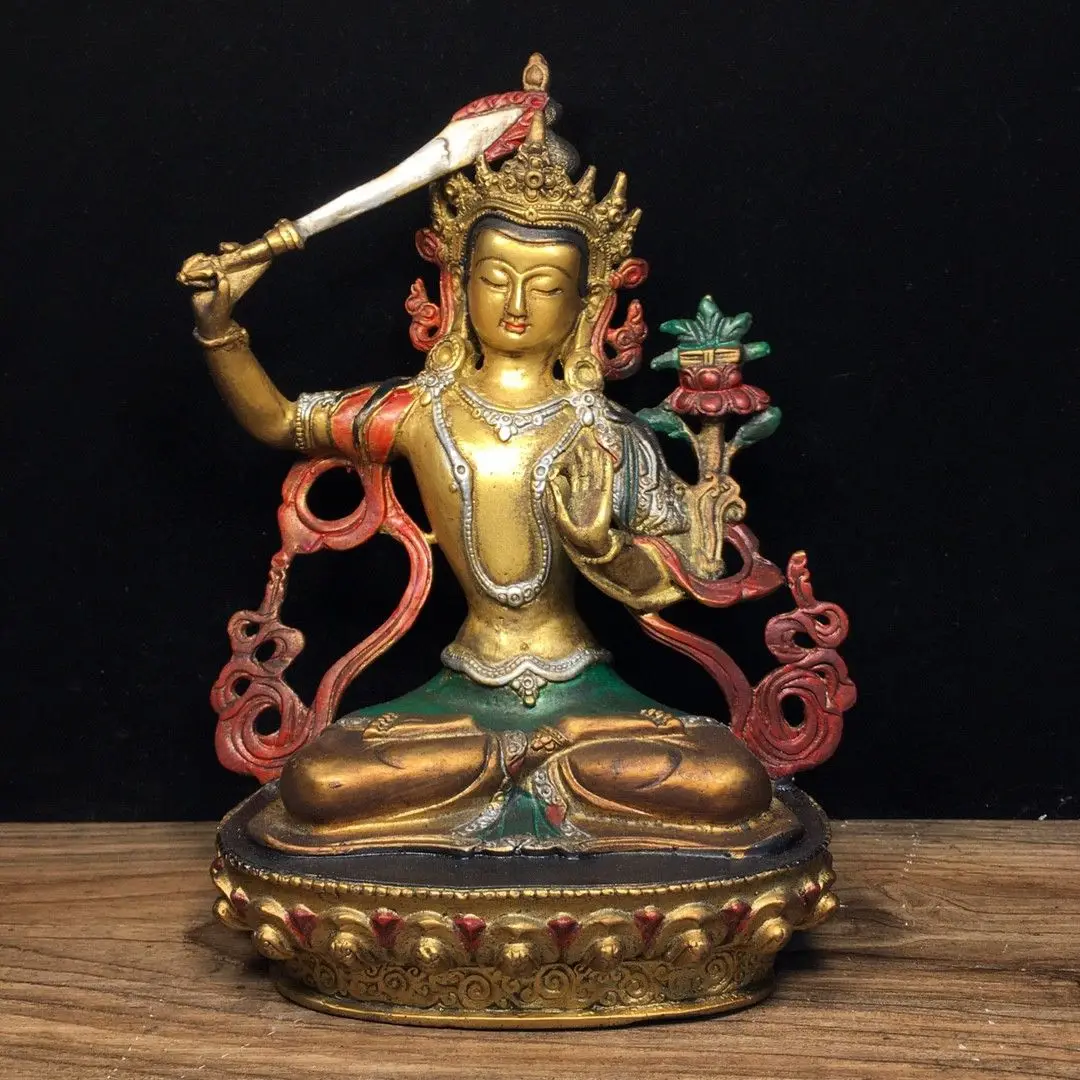 Solid Copper Painted Manjushri Statue