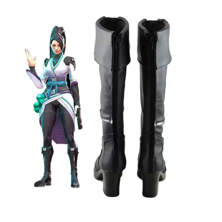 Cosplay legend Game Sage Cosplay Schoenen Meisje Zwart Lederen Hoge Hak Vrouwen Sage Rechte Laars Halloween Accessoires Aangepaste Schoenen