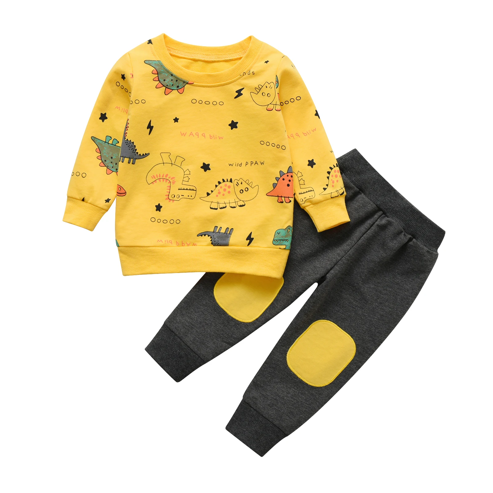 1 2 3 4 T Kids Boy Baby Fashion Clothes Set Dinosaur Print Long Sleeve Top and Pants Two-pieces Sports Suit Toddler Outfit