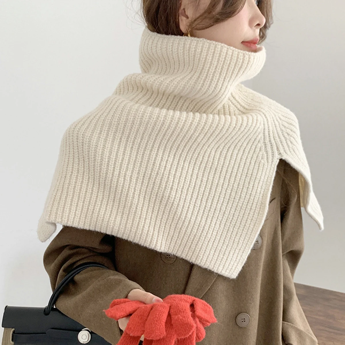 Pullover Scarf Turtleneck Furcal Neckercief Winter Women Warm Scarf Solid Color Neck Cover Lady Fashion Neckscarf 2024 Shawl