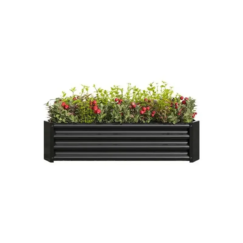 

Металлическая прямоугольная приподнятая садовая кровать 4x2x1 футов для цветов, растений, овощей, трав - прочная черная кашпо