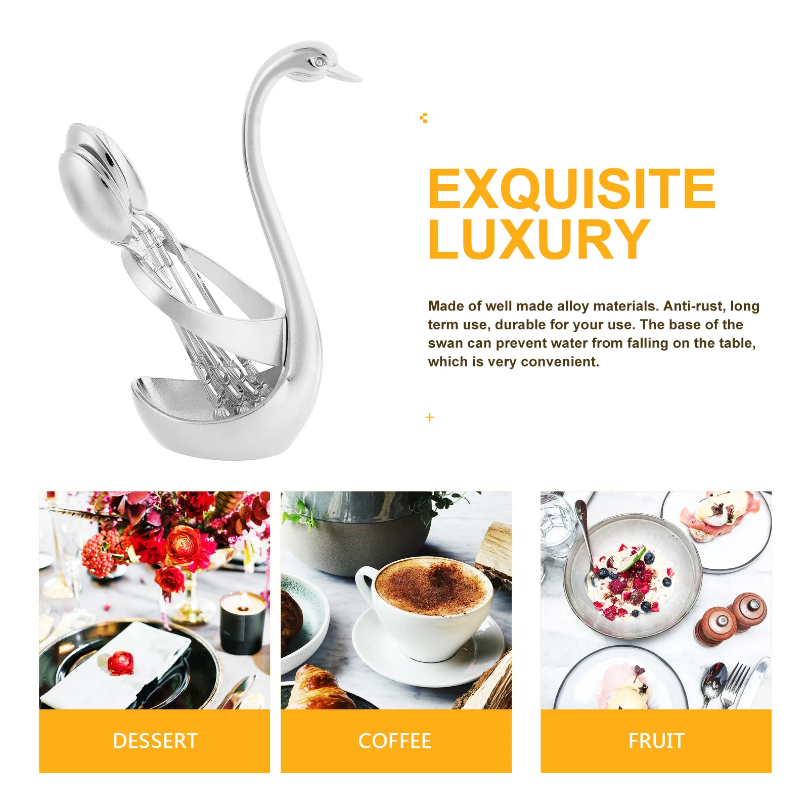 

1 set Coffee Dessert Spoon Set Swan Shaped Alloy Anti Rust Kitchen Utensils Easy Clean Swan Set Dry Storage Rack