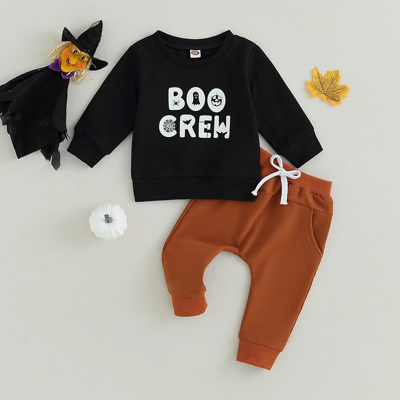 Toddler Halloween Costume Set Long Sleeve Pumpkin Print Sweatshirt Pants Baby Boy Fall Outfit Clothes for Party