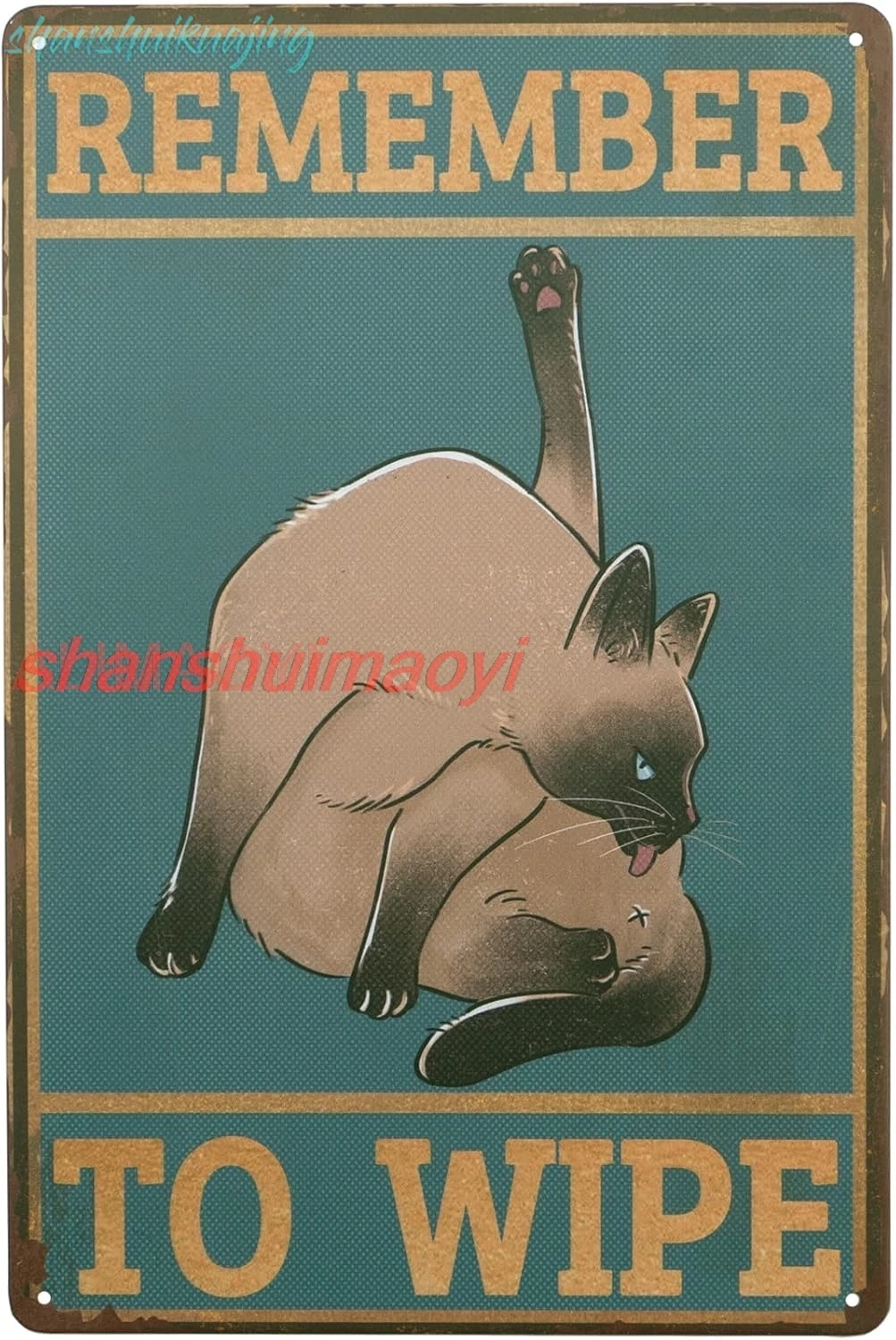 Remember to Wipe Sign,Funny Cat Vintage Metal Signs Bathroom Wall Decor,Love Cats Wall Art Sign for Toilet,Restroom,Washroo sign