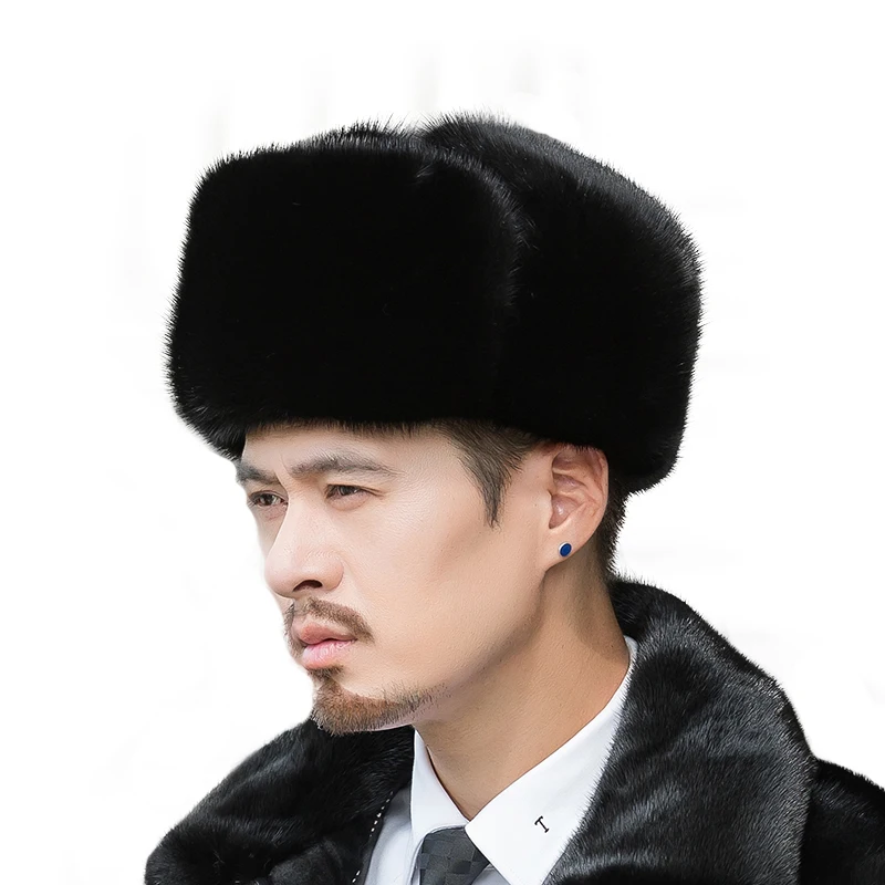 2024 New Man Russia Winter Real Fur Hat Men Outdoor Windproof Super Warm Fur Bomber Hats Natural Soft Natural Mink Fur Caps