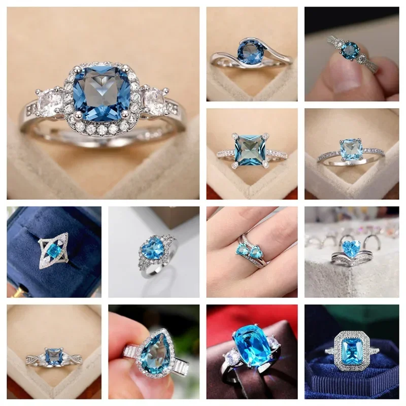 Fashionable Temperament, Blue Elegant Inlay, Attending Banquet Ring, Japanese and Korean Bride's Wedding Eternal Jewelry