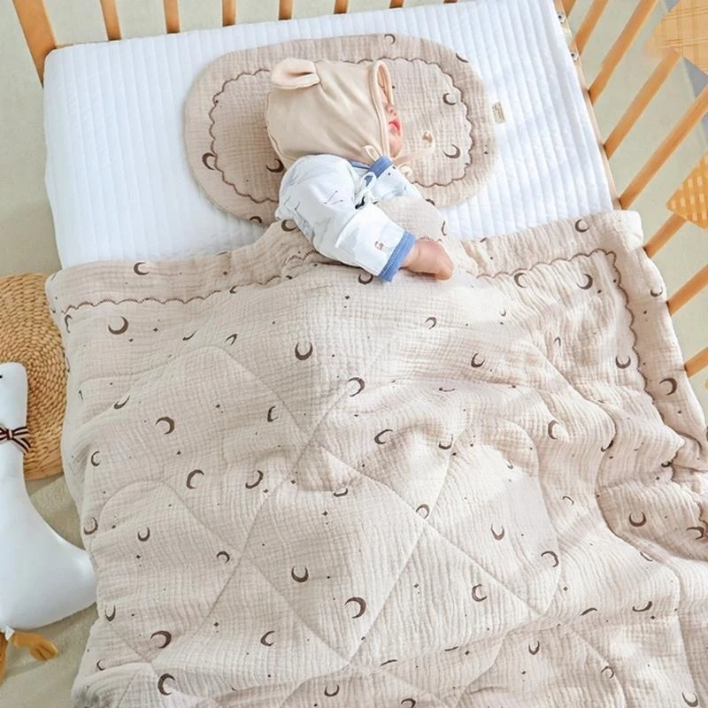 

J15U Baby Blanket Cotton Quilt for Toddler/Reversible Nursery Crib Mattress with Matching Pillow for Boys and Girls