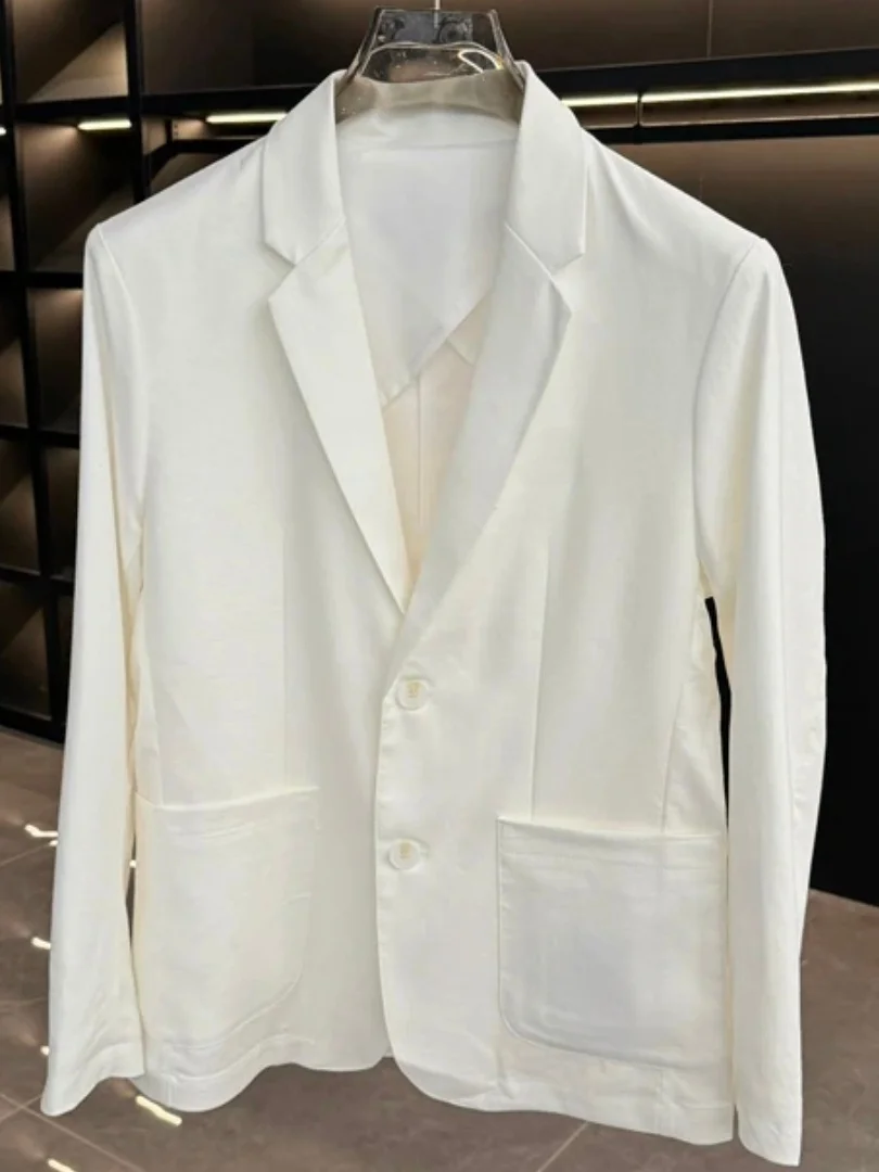 

Spring Summer New Men's Casual Comfortable Faionable Busin Sle Suit Jaet Stand Fit Long Sve Button Decorated