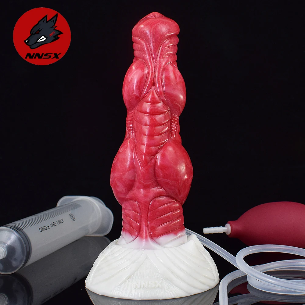 NNSX Ejaculation Dog Dildo with Suction Cup 4 Knots Scale Animal Squirting Penis Fantasy Dick Masturbation Butt Plug Sex Toy