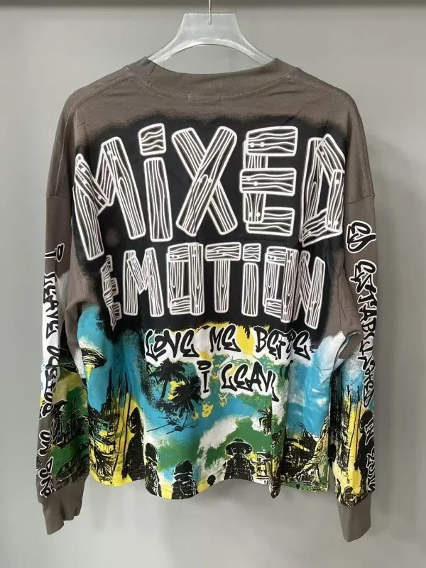 Mixed Emotion Streetwear Vintage Alien Print Hoodie Unisex Long Sleeve Casual Sweatshirt Comfortable Cotton T-Shirt for Men A...