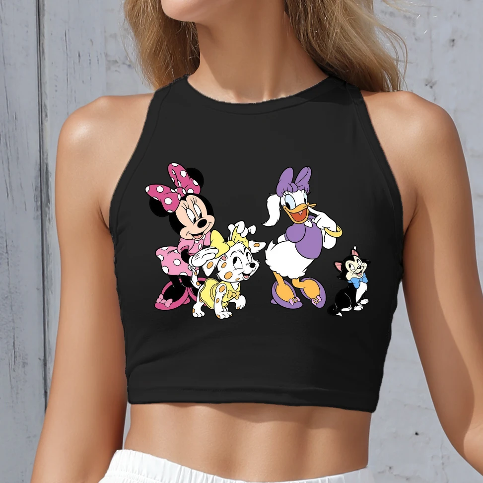 

Woman Clothes Mickey Print Top Y2k Sleeveless Vest Tee Fashion Summer Round Neck Crop Top Female Casual Streetwear Tank Top