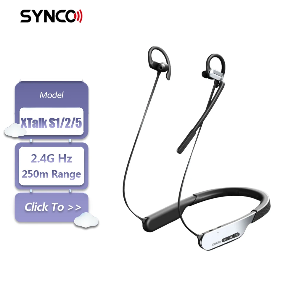 SYNCO XTalk S1 S2 S5 Full-Duplex Wireless Intercom System with 2.4GHz Frequency 15H Working Time One Click Noise Cancellation