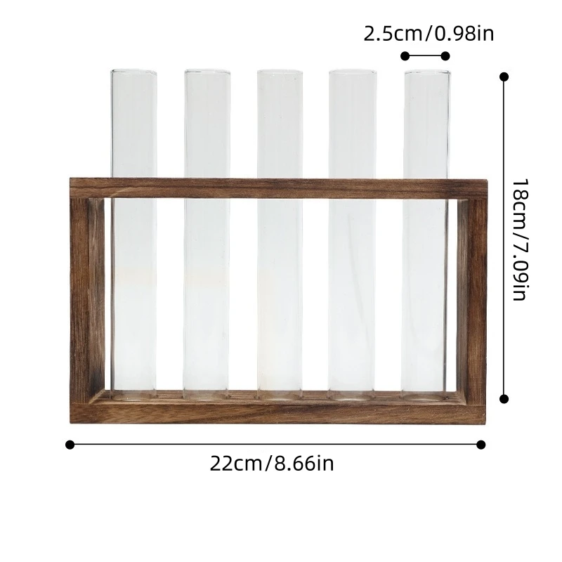 5-Tube Glass Hydroponic Planter with Wooden Stand, Self-Watering Wall/Desktop Plant Vase for Indoor Herb Garden, Unique Gift for view 5