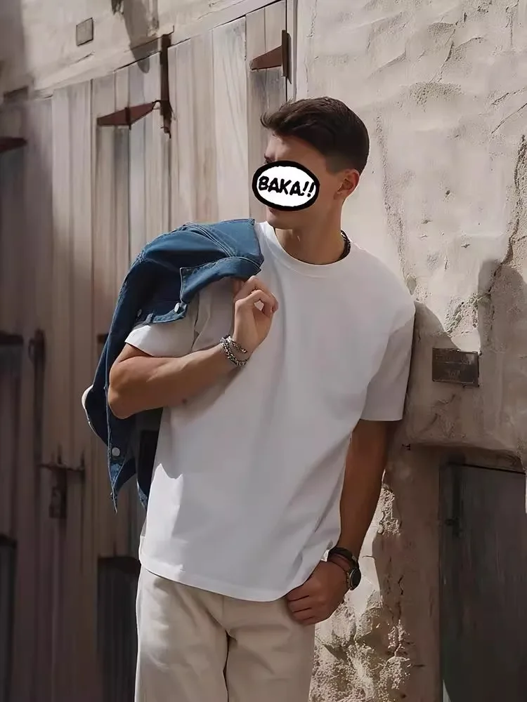 

Premium White Small Collar T-irt Men's Summer Versatile Heavyweight ort Sve Regular Fit Breathable Cotton Casual Top