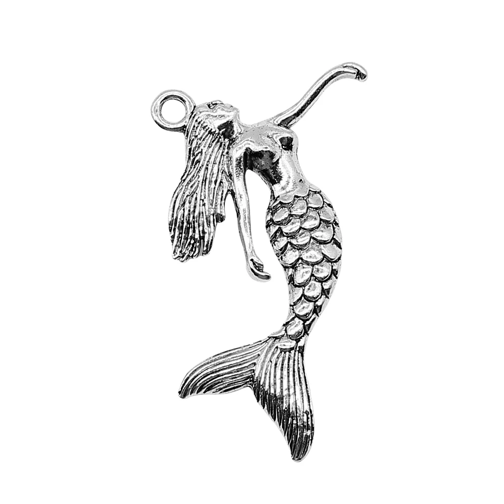 2pcs/lot 50x57mm Mermaid Charms For Jewelry Making Antique Silver Color 1.97x2.24inch