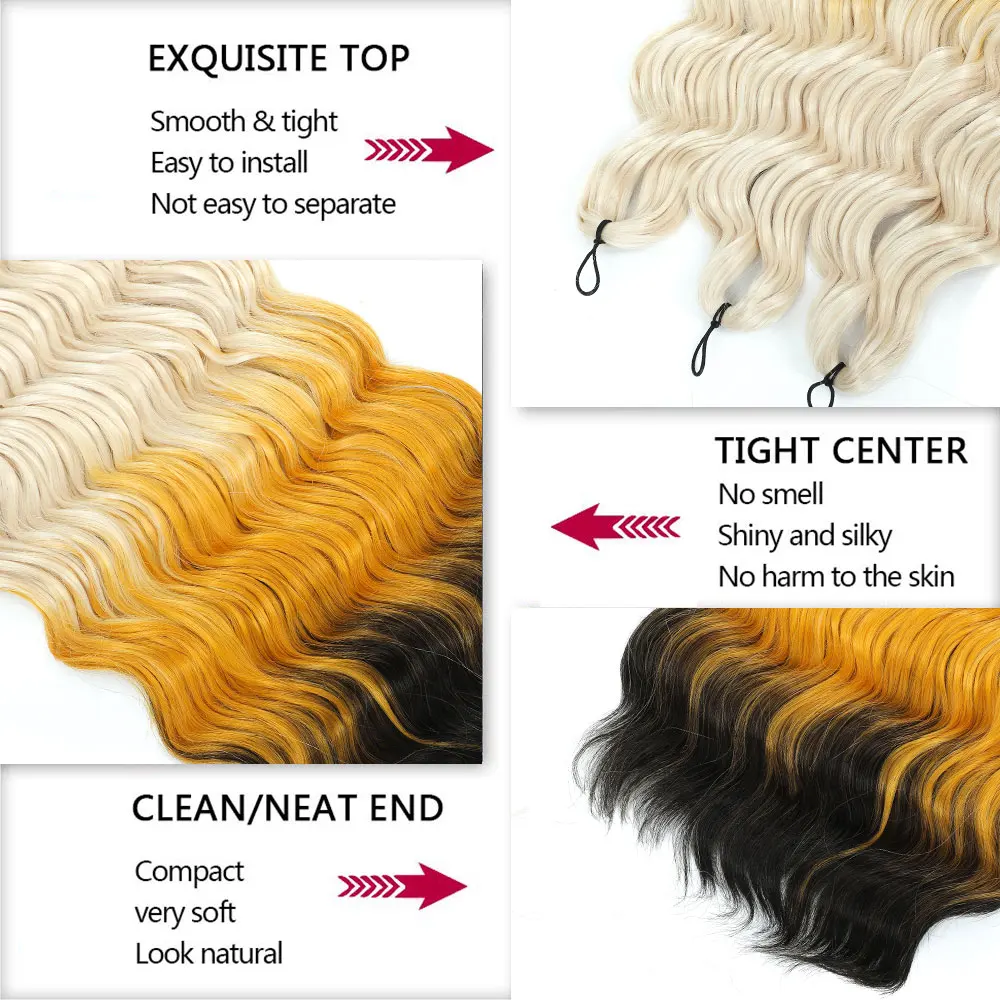 24 بوصة الاصطناعية تويست الكروشيه الشعر العميق متموج العاطفة تويست الكروشيه الشعر أومبير شقراء شقراء قوس قزح تجديل وصلات شعر #3