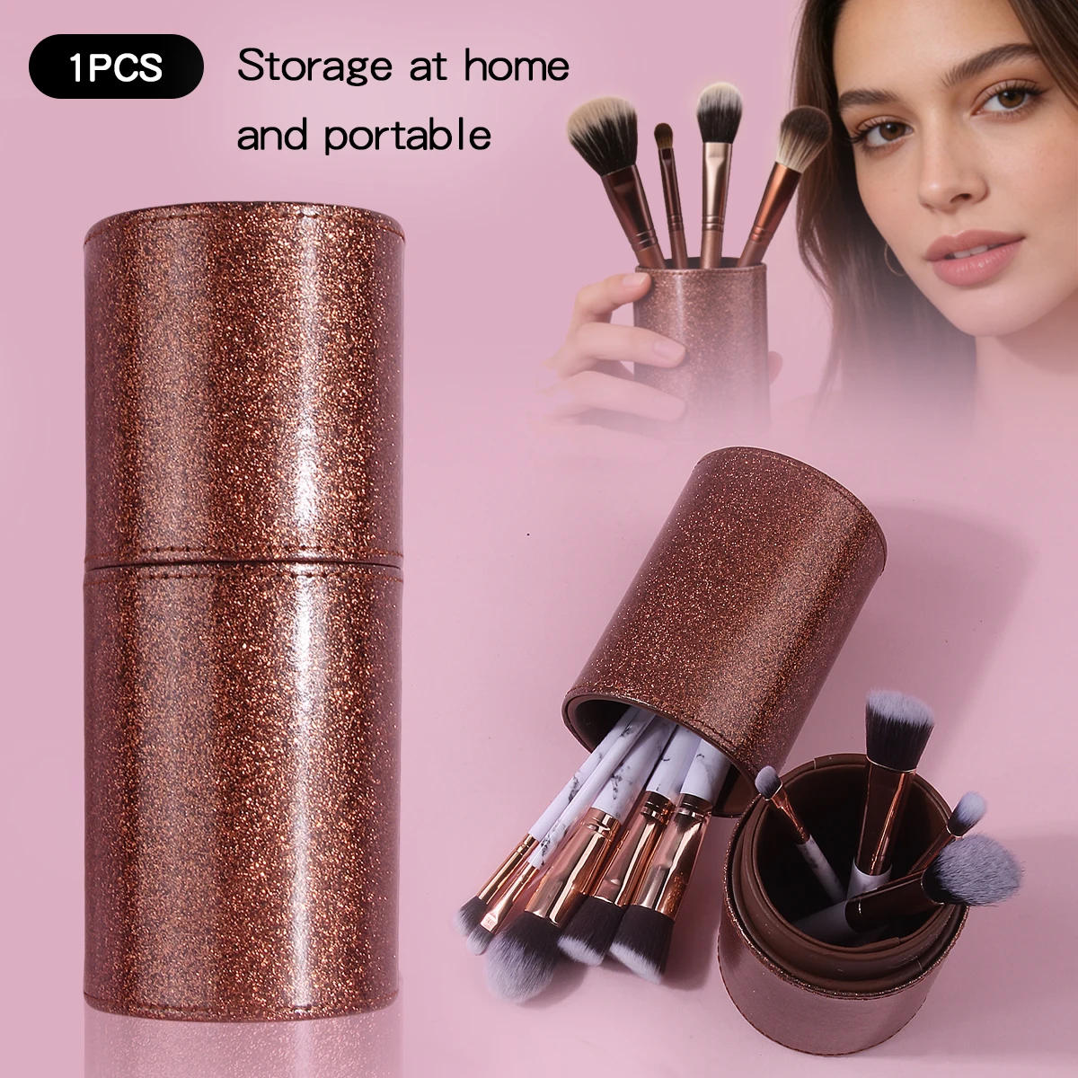 1 Stück kompakter Reise-Aufbewahrungseimer für Make-up-Pinsel – kreisförmiges Deckel-Design ohne Riemen – multifunktionales Make-up-Aufbewahrungswerkzeug