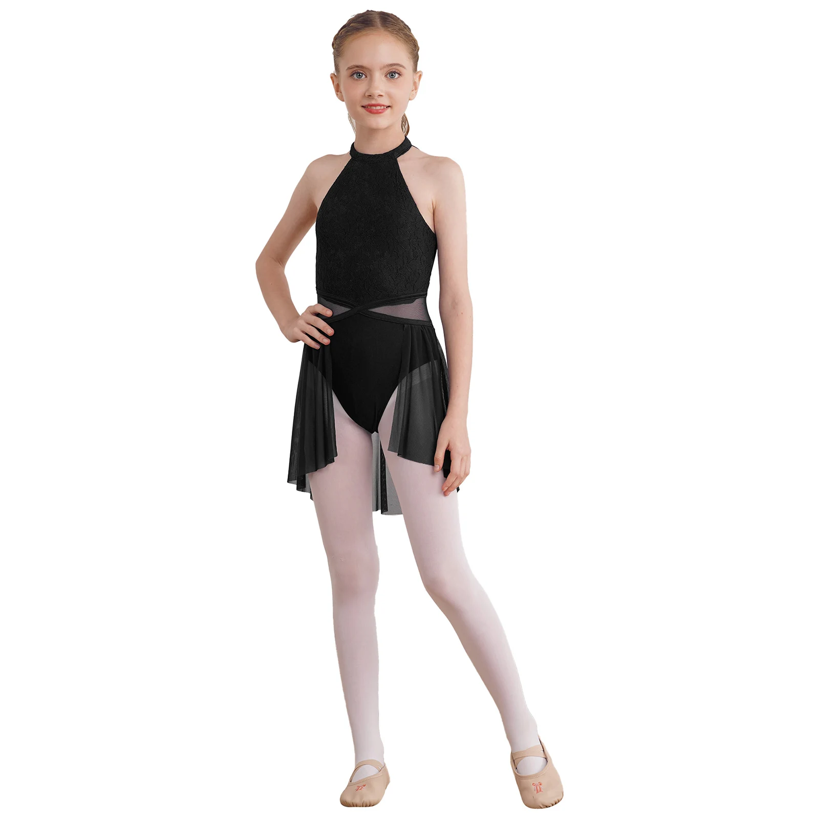 الأطفال فستان التزلج على الجليد المراهقين Dancewear أطفال بنات غير النظامية هيم أكمام الدانتيل الأزهار فستان الباليه الجمباز يوتار