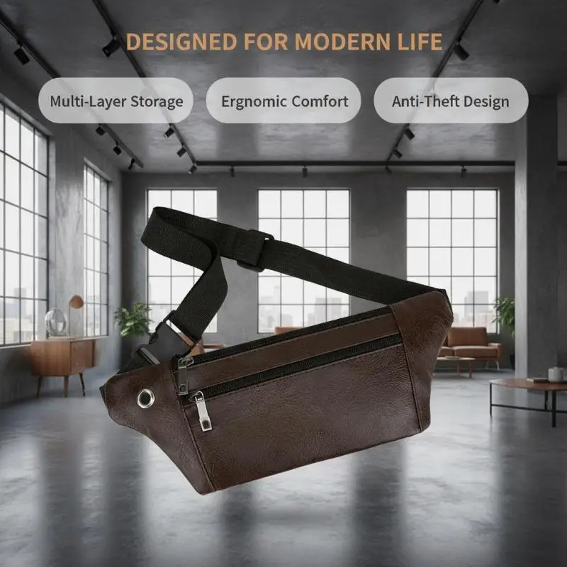 Men's Genuine Layer Cowhide Waist Bag Anti Scratch Phone Pouch Multi Use Shoulder Crossbody Bag for Running Travel Work
