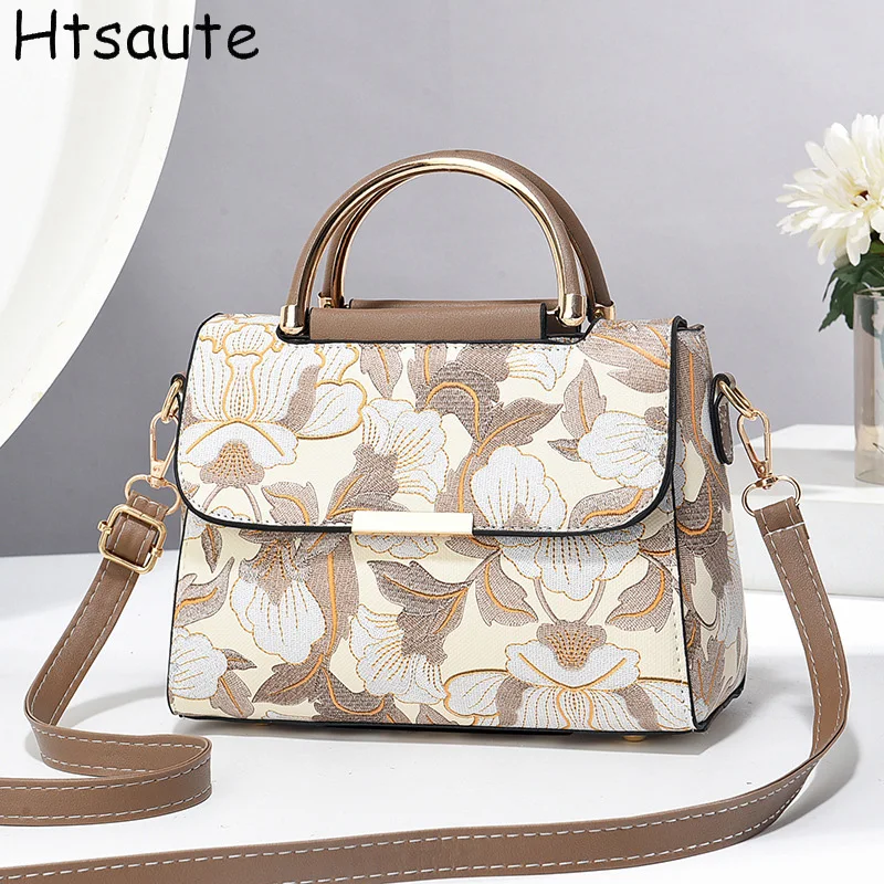 

Flower Printed Trendy Waterproof Women Handbag Adjustable Crossbody Bags Long Strap Closure Daily Use Shoulder Bag