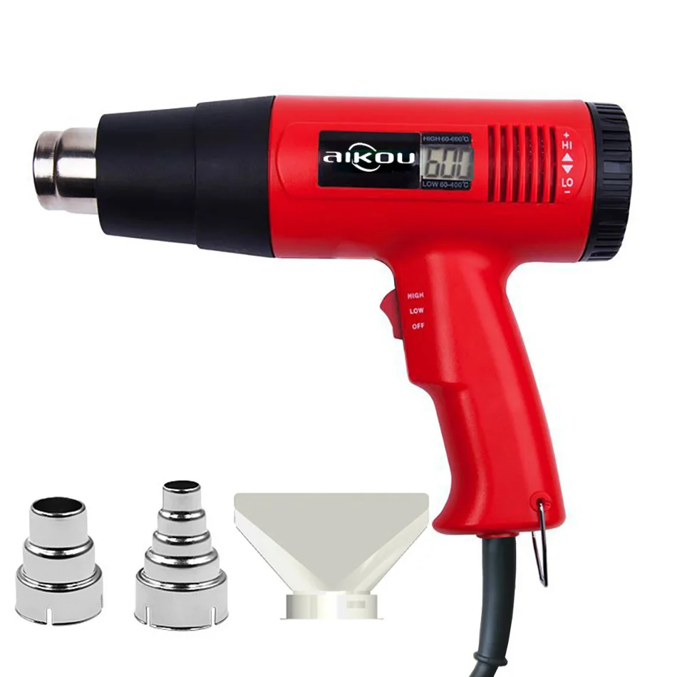 220V Industrial Grade Heat Hot Air Gun Stepless Adjustable Hair Dryer Car Film Tool EU Plug LCD Digital Display