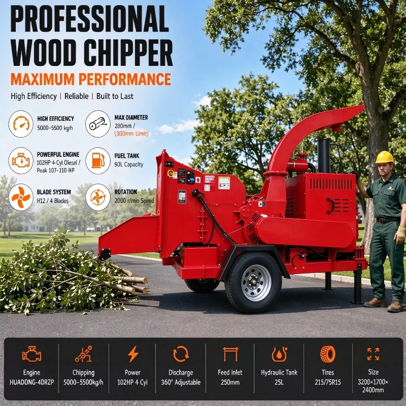 40HP Diesel Engine Crawler Type Wood Chipper Machine Forestry Branch Wood Crusher for Landscape Greens Wastes Disposal CE EPA