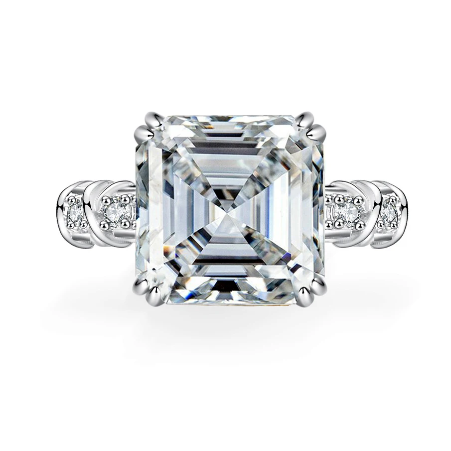 Super Flash 5ct Ashcut Square Moissanite Ring 10MM with Certificate Tested by Diamond S925 Silver Women Premium Jewelry Gift