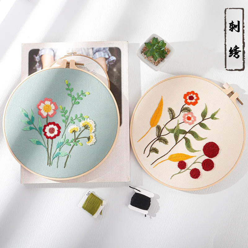 Flower DIY   Kits Beginners Embroidery Kit for Adults with  Hoops