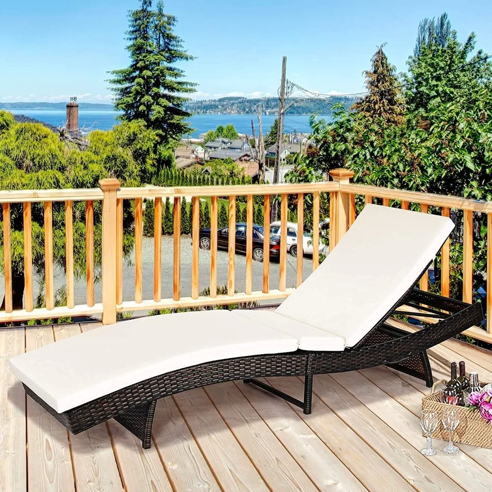 

Outdoor Folding Chaise Lounge w/Removable Soft Cushion, Rattan Patio Lounge Chair for Garden/Poolside/Balcony, Sun Lounger