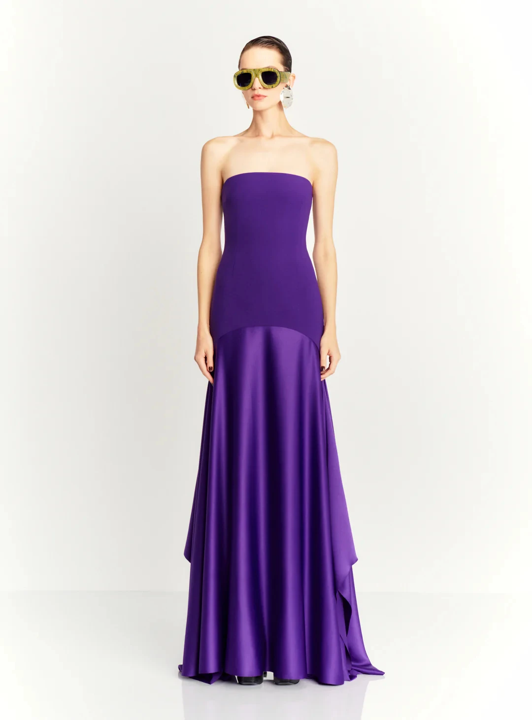 

Customized Elegant Purple Satin and Jersey Evening Dress Fashion A-Line Strapless Back Slit Zipper Back 2025 Vestido De Festa