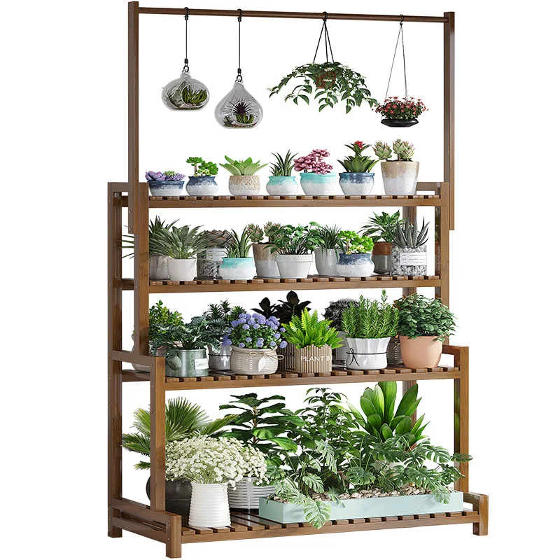 

Balcony flower stand hanging flower shop multi-layer flower stand outdoor potted plant floor rack bamboo