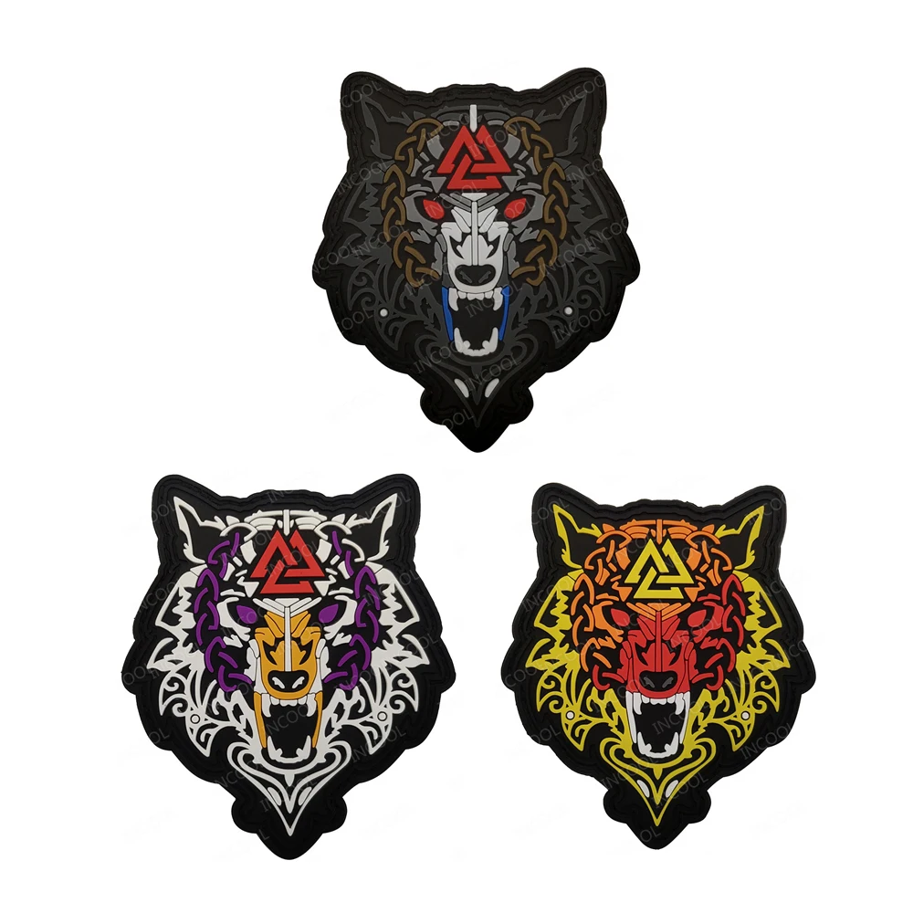 Northern Europe Viking Compass Wolf Embroidered Patches Reflective Glow In Dark PVC Rubber Shoulder Patch For Clothing Backpack