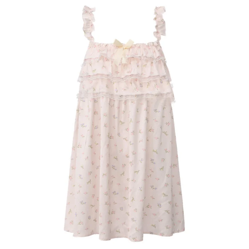 Elegant Women Sleepwear Night Gown Satin Lace Home Wear Mini Length Straps Home Clothes Bow Daily Casual Night Gowns Nightie