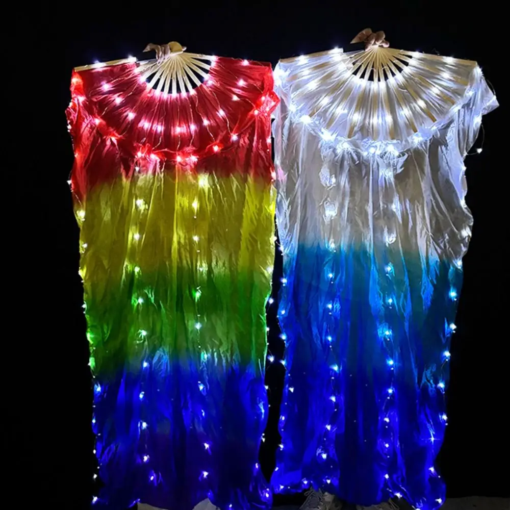 Gradient Color LED Classical Dance Fan Long Imitation Rayon Performence Props Belly Dancing Fan 1.5m Dancer Practice Silk Fans