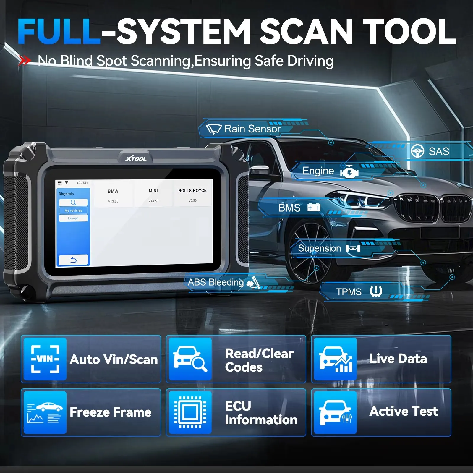 XTOOL InPlus IP500 لسيارات BMW مدى الحياة تحديث مجاني ثنائي الاتجاه الماسح الضوئي ECU الترميز جميع أدوات تشخيص السيارات إعادة الضبط الكاملة