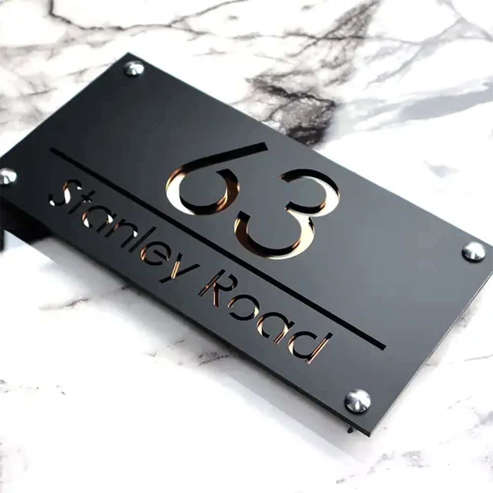 Modern Font Personalized Custom Laser Cut Matte Black Acrylic House Number Sign Address Plaque Floating Home Outdoor Name Plate