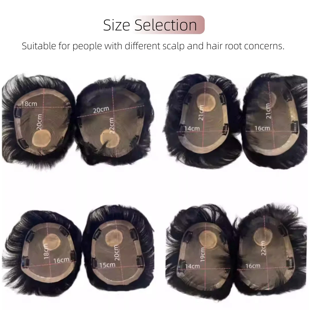 Rambut palsu pendek alami untuk pria, gaya rambut toupee hitam, rambut manusia, topper untuk pria, ekstensi rambut jepit untuk kebotakan dan kerontokan rambut