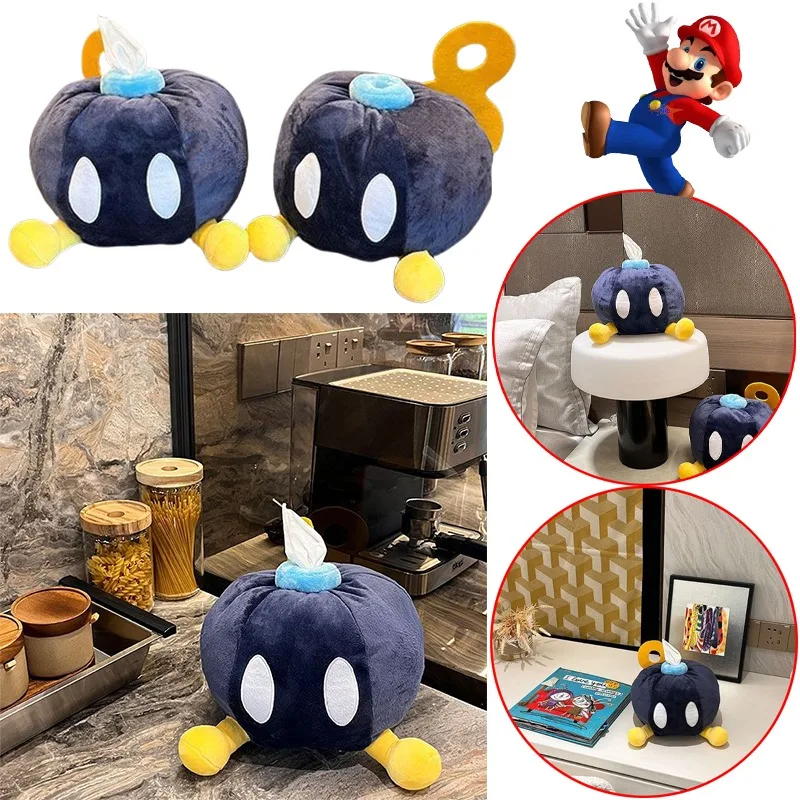 Super Mario Bomb Plush Tissue Box Anime Portable Napkin Holder Tissue Dispenser Container Box Napkin Holder Car Storage Box Gift