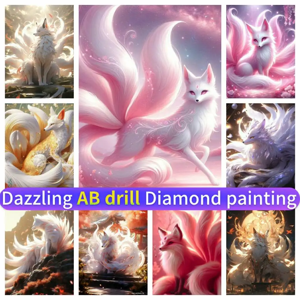 

AB Diamond Painting Art Mosaic 5D DIY Mythical Nine-tailed Fox Fantasy Corss Stitch Kit Rhinestones Embroidery Handmade New 2024