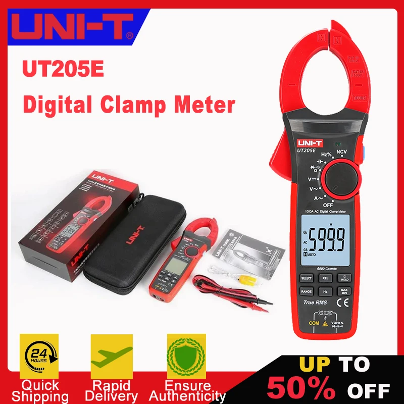 

UNI-T UT205E 1000A True RMS Digital Clamp Meter VFC Count Backlight Flashlight AC/DC Current Resistance Tester