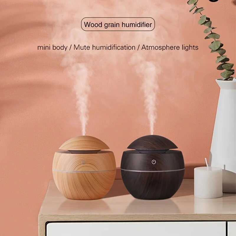 1PC Portable Air Humidifier Mini USB Ultrasonic Aroma Essential Oil Diffuser Wood LED Night Light Electric Aromatherapy Home