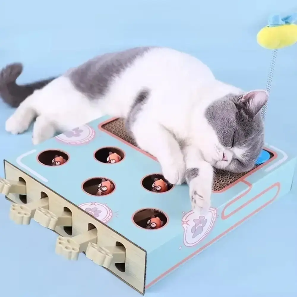 Corrugated Paper Cat Hitting Hamster Toy Interactive with Rocking Toy Cat Scratcher Cardboard Toys Integrated Entertaining