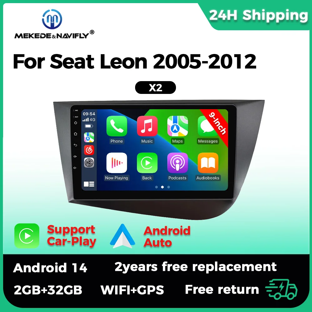 

2 Din 9inch Android 14 Car Radio For Seat Leon 2005-2012 LHD Multimedia Player Navigation GPS WIFI Head Unit Auto CarPlay