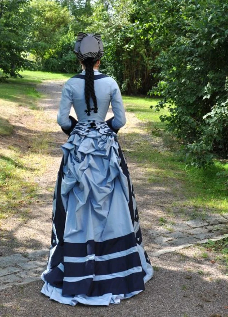 Victorian Gothic Steampunk เดินเครื่องแต่งกาย Edwardian Duchess Rococo เยี่ยมชมวันชุด Colonial Civil War Tea Party Ball Gown